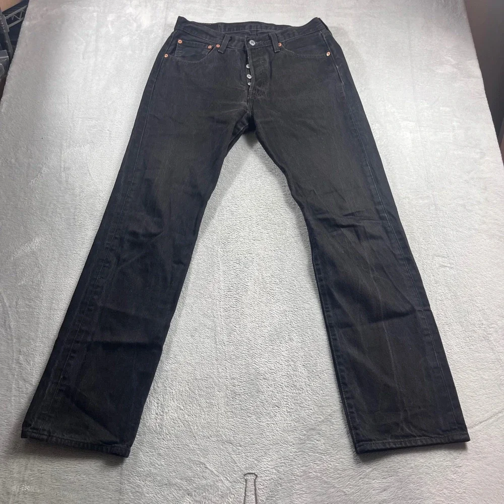Levis 501 Original Fit Black Jeans Mens W33 L34 Button Fly Straight Leg Denim